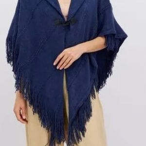 🧤 Charter Club Navy Poncho with Fringe
